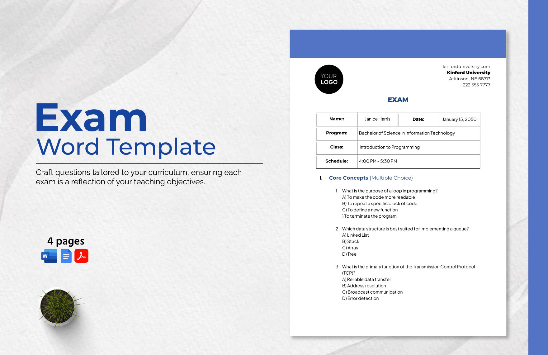Editable Exam Templates In Word To Download