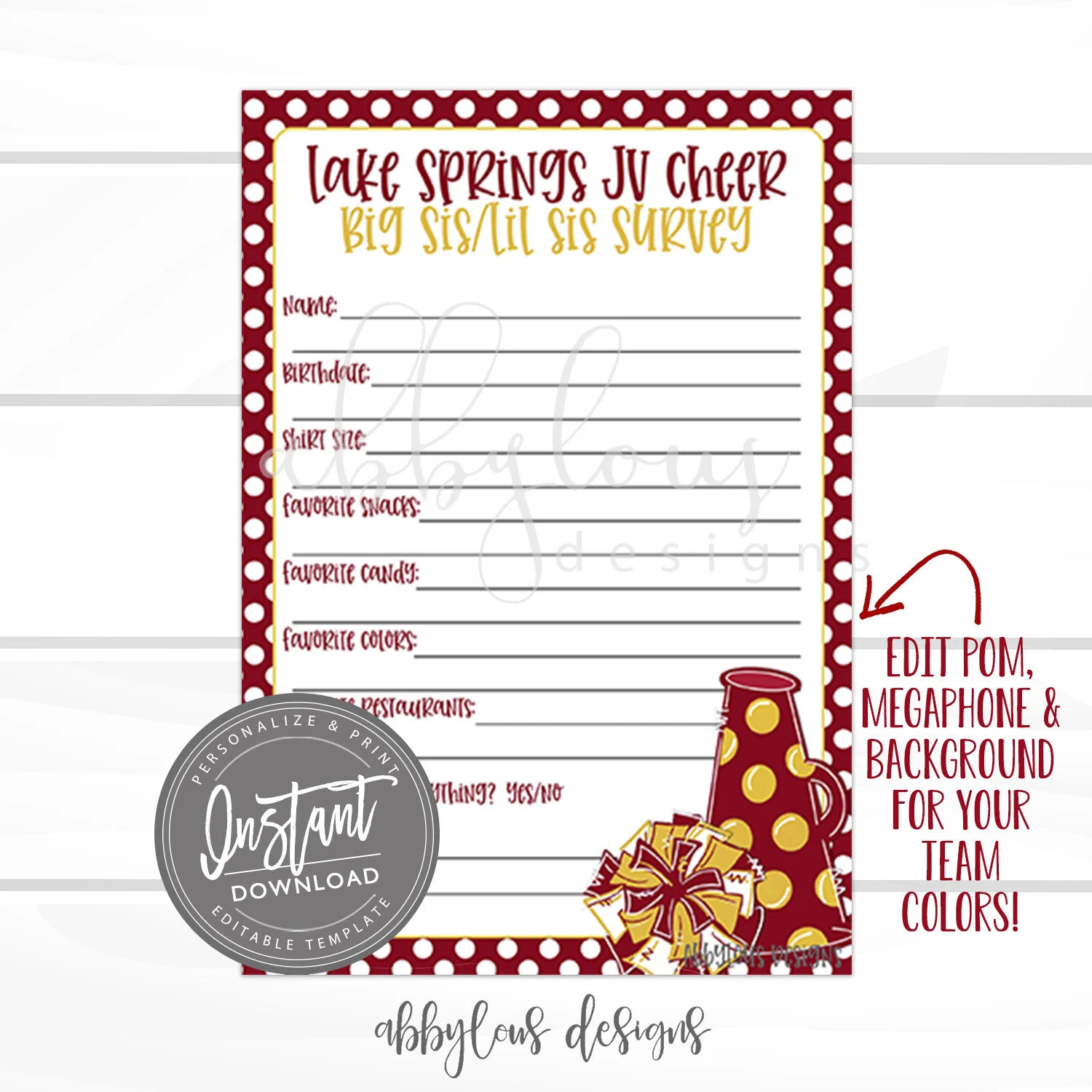 Editable Secret Sister Questionnaire Etsy