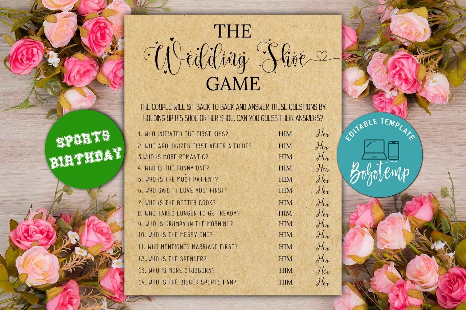 Editable The Wedding Shoe Game Bridal Shower Games DIY Bobotemp