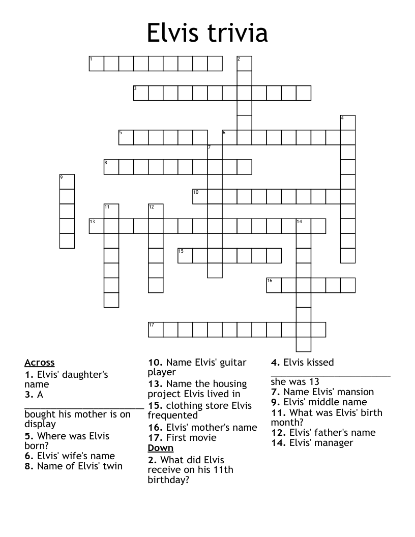 Elvis Trivia Crossword WordMint