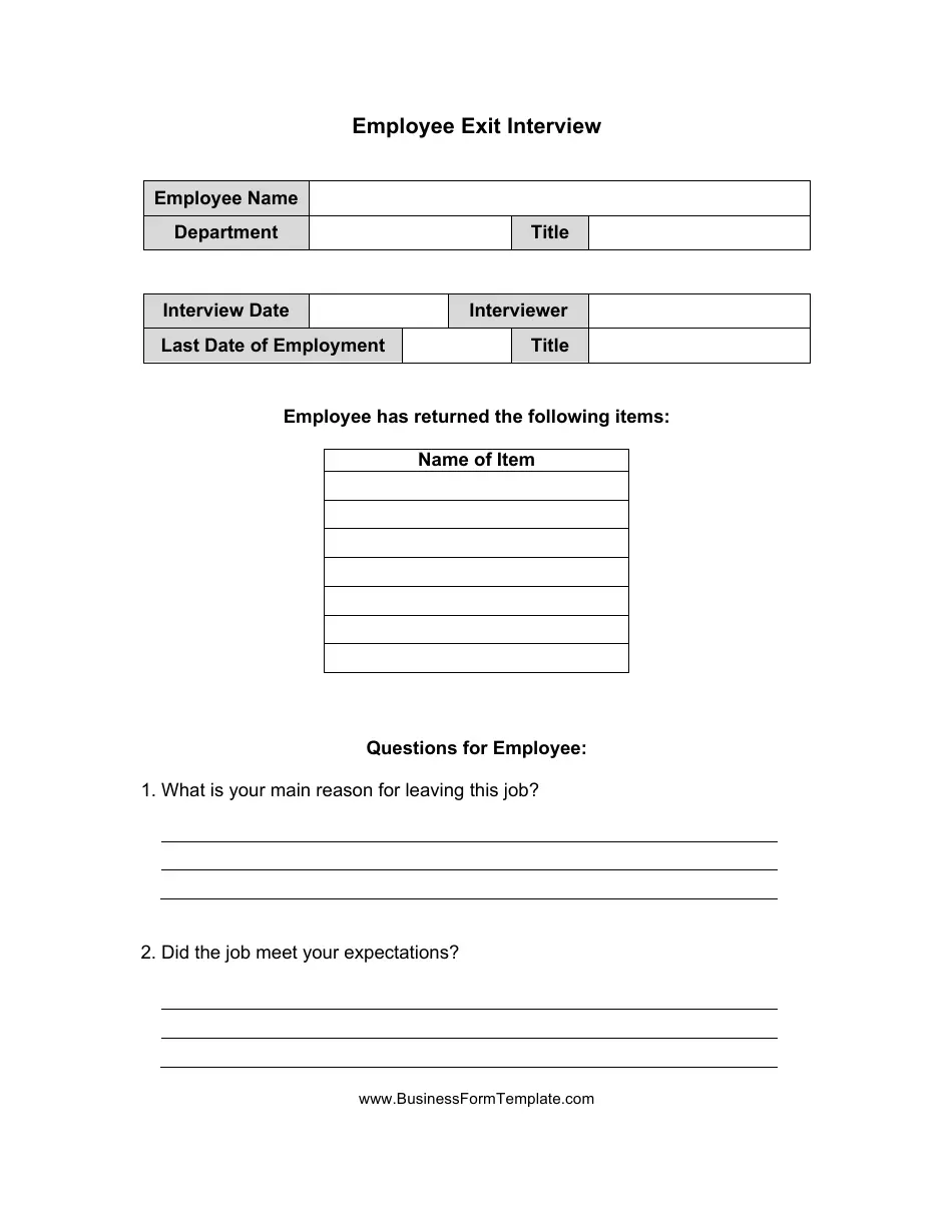 Interview Questions for Employee Printable
