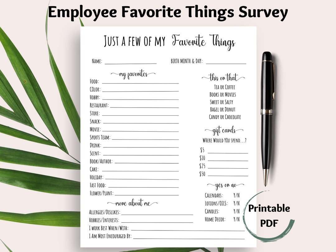 Employee Favorite Things Survey Coworker Questions Printable All Worksheets Library