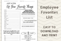 Employee Favorites List Employee Wishlist Printable Employee Favorites List PDF For Office Use Get To Know Your Team Better Etsy
