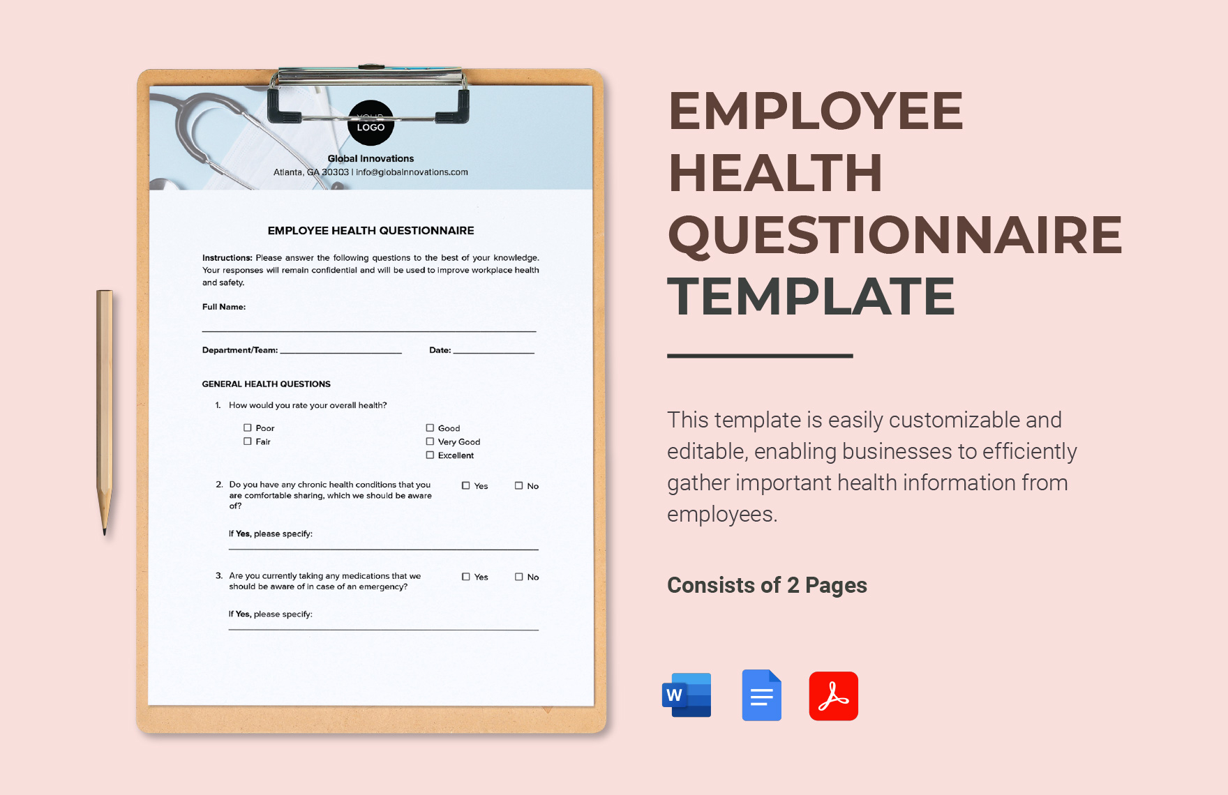 Employee Health Questionnaire Template In Word PDF Google Docs Download Template