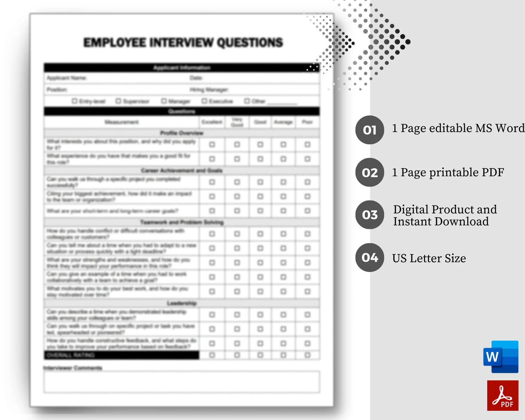 Employee Interview Questions Employee Hire Interview Questions Interview Template HR Forms HR Bundle Employee Onboarding New Hire Etsy