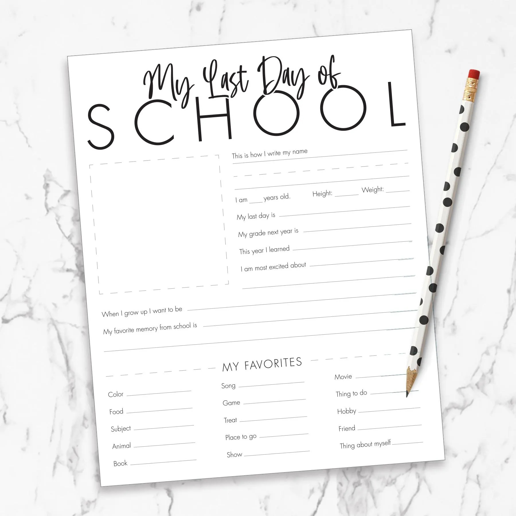 End Of School Questionnaire Printable My Last Day Of School Questions For Kids Summer Basket Activity For School AUG2021 Etsy