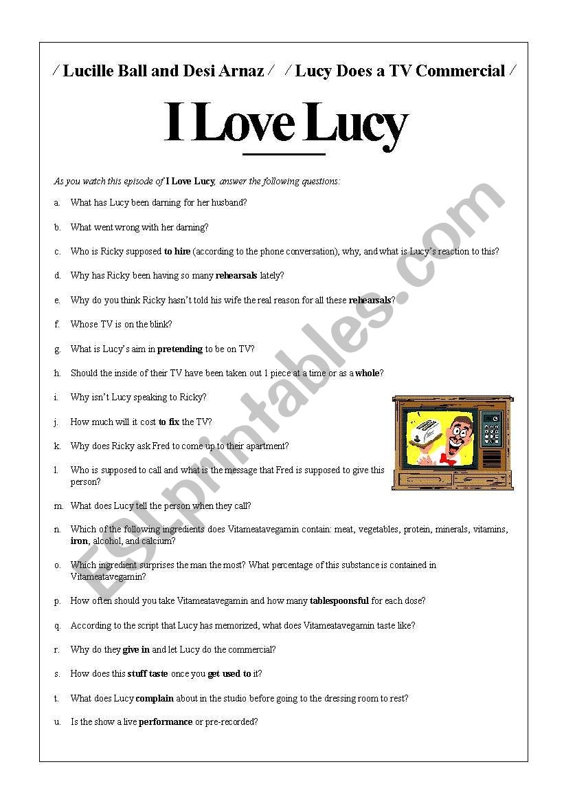 English Worksheets I Love Lucy Lucy Does A Commercial