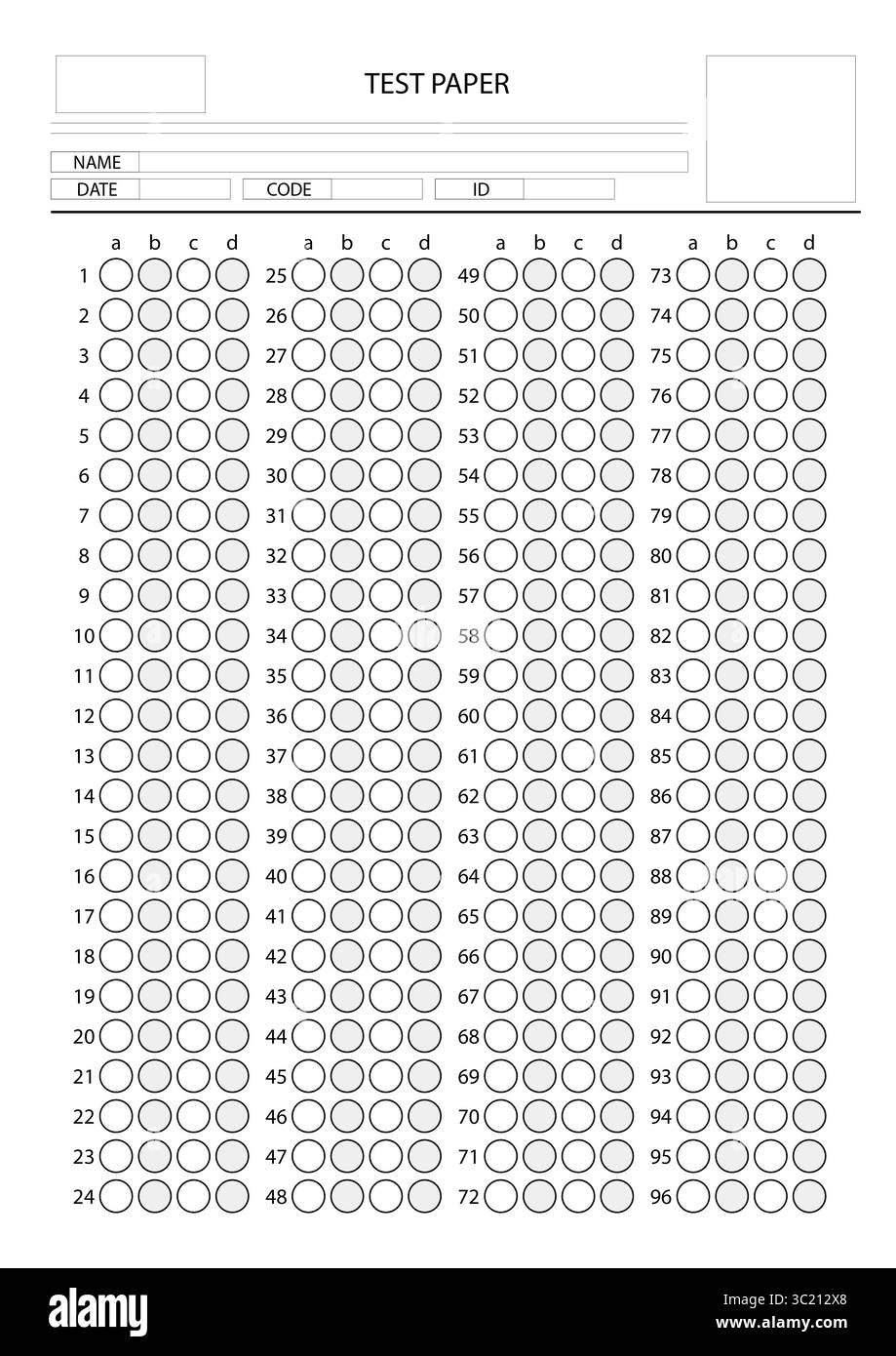 Bubble Answer Sheet 100 Printable PDF
