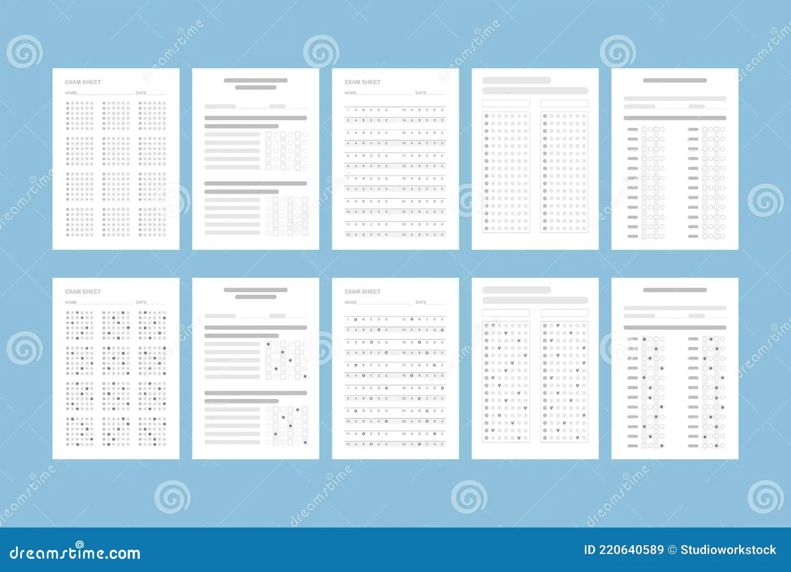 Exam Sheets School Test With Task And Answer Set Stock Vector Illustration Of College Paper 220640589