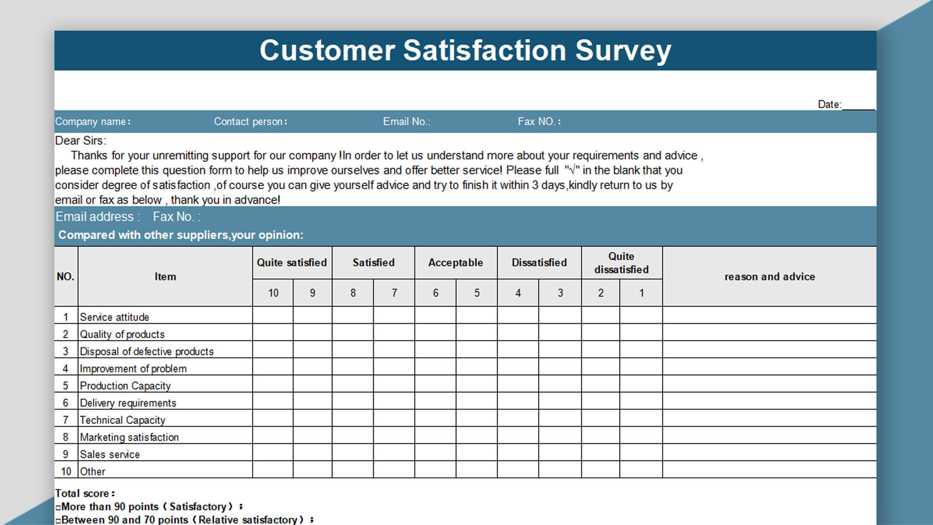 EXCEL Of Customer Satisfaction Survey xls WPS Free Templates