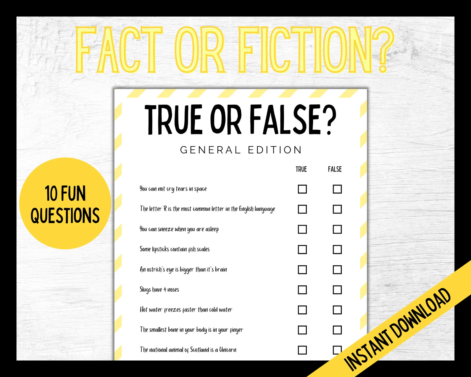 Fact Or Fiction True Or False Game Fun Teen Games Teen Party Trivia Quiz Teen Birthday Family Quiz General Knowledge Trivia Questions Etsy