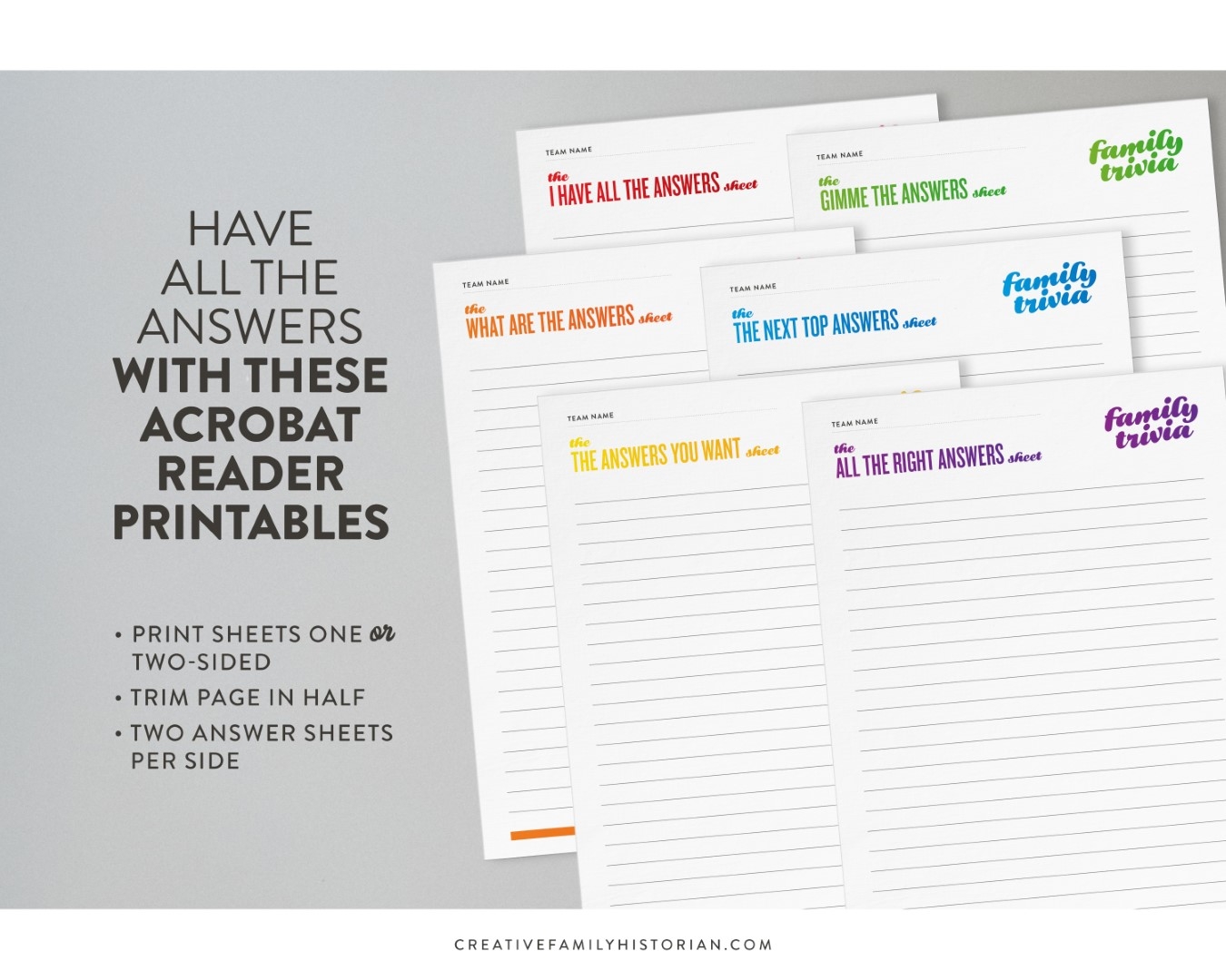 Family History Trivia Bundle Question Answer Score Cards The Creative Family Historian