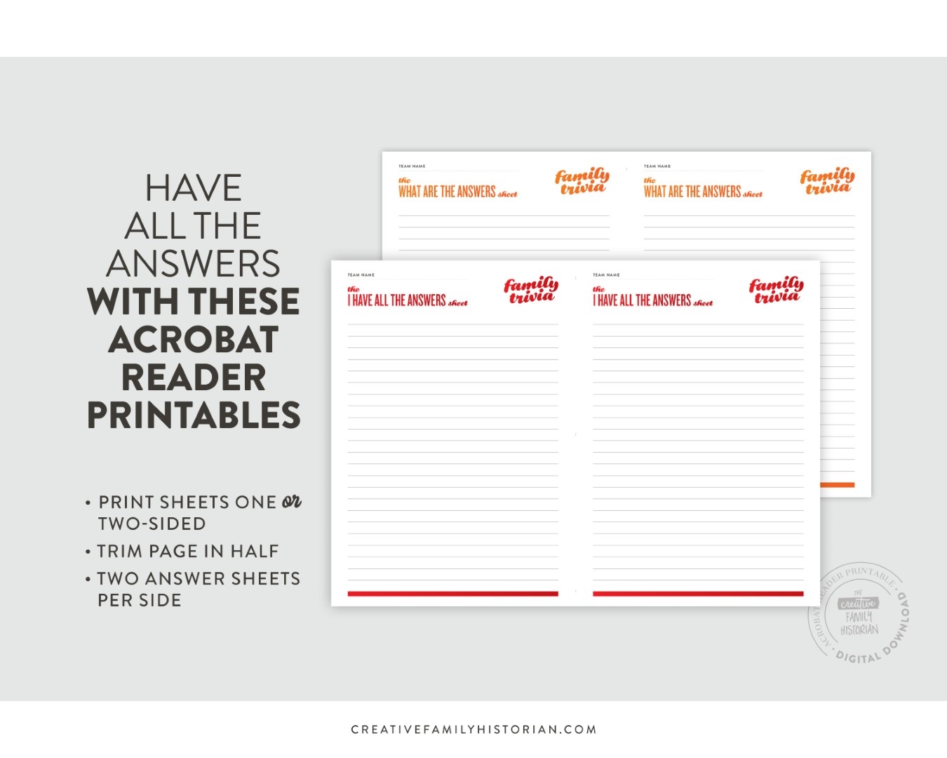 Family Trivia Answer Sheets Printable For Acrobat Reader The Creative Family Historian