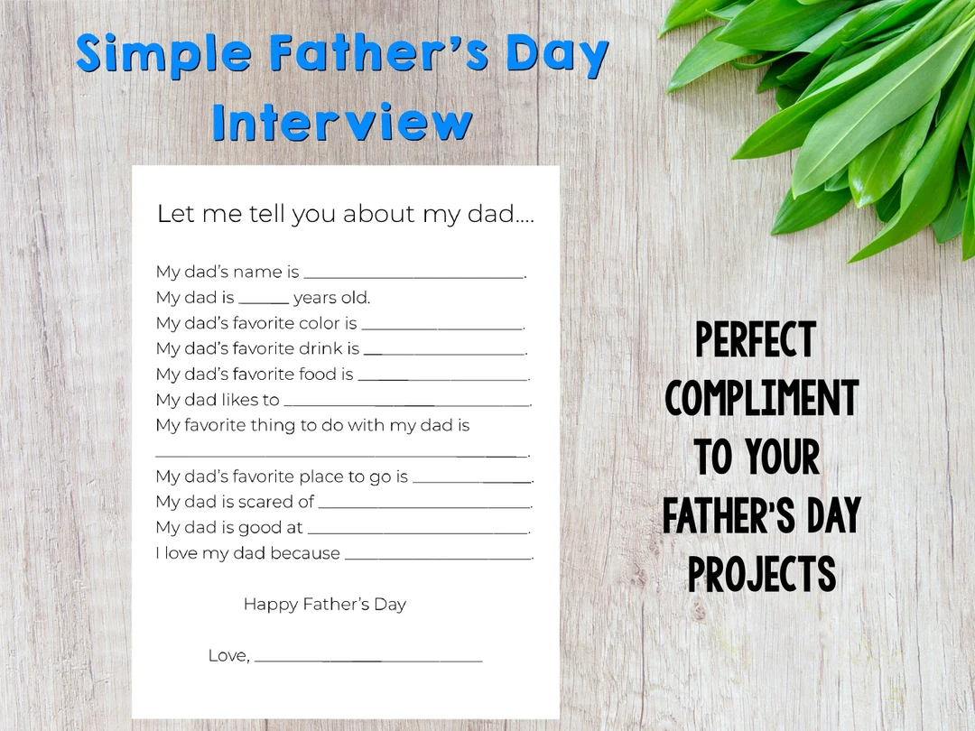 Father s Day Interview Questionnaire Questions To Ask Kids Gift From Child Digital Download Printable Etsy