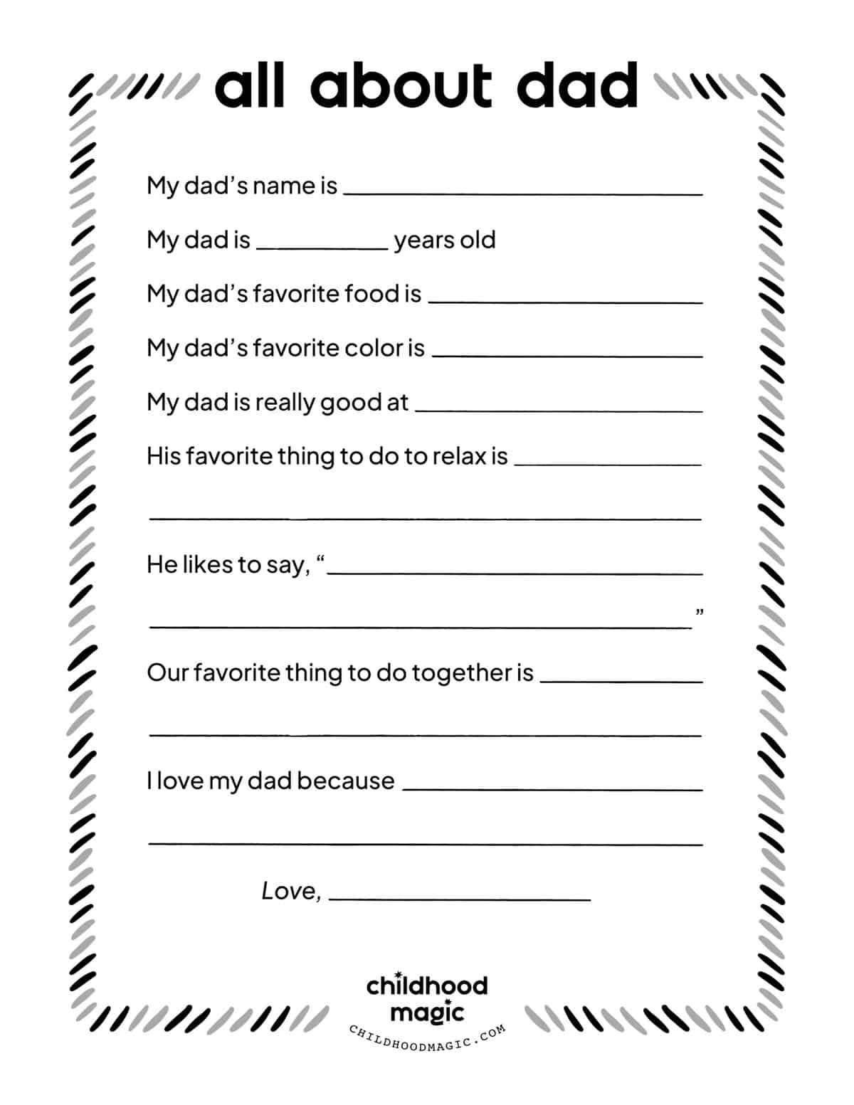 father s day printable childhood magic