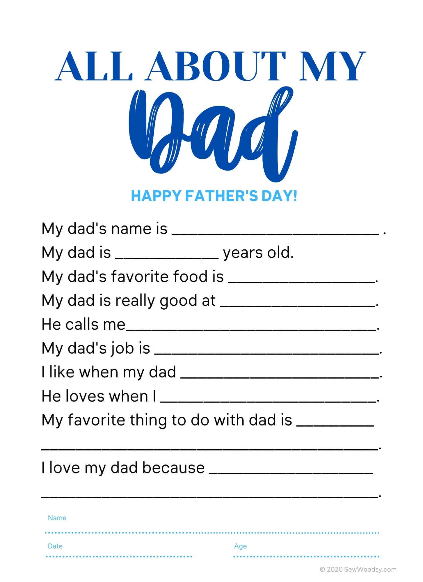 Free Printable Father's Day Questionnaire for Kids
