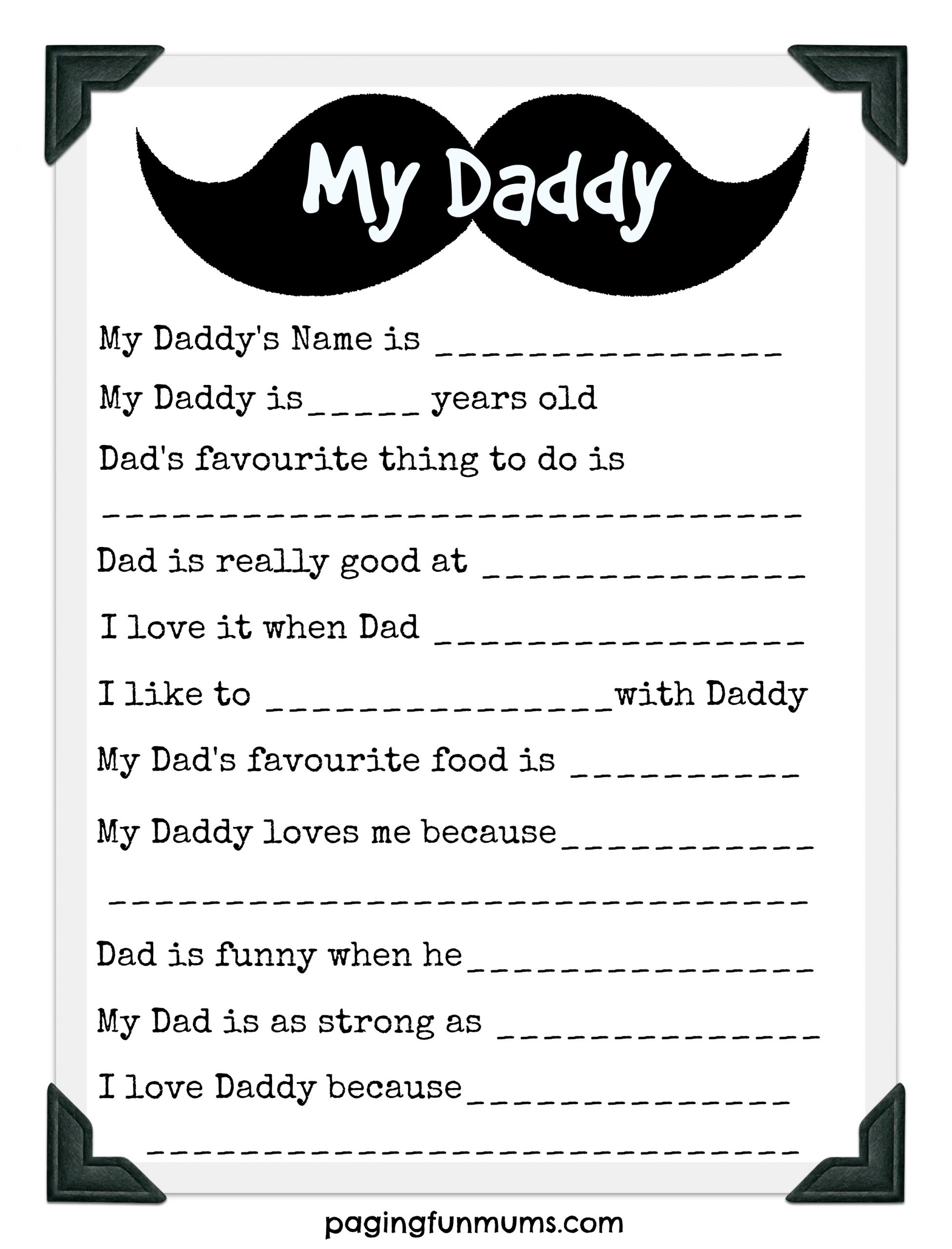 father s day questionnaire gift idea paging fun mums