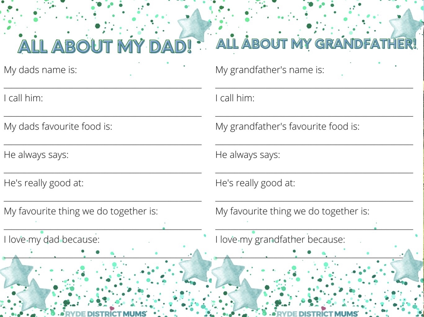 Father s Day Questionnaire Printable For Dad And Grandad Ryde District Mums