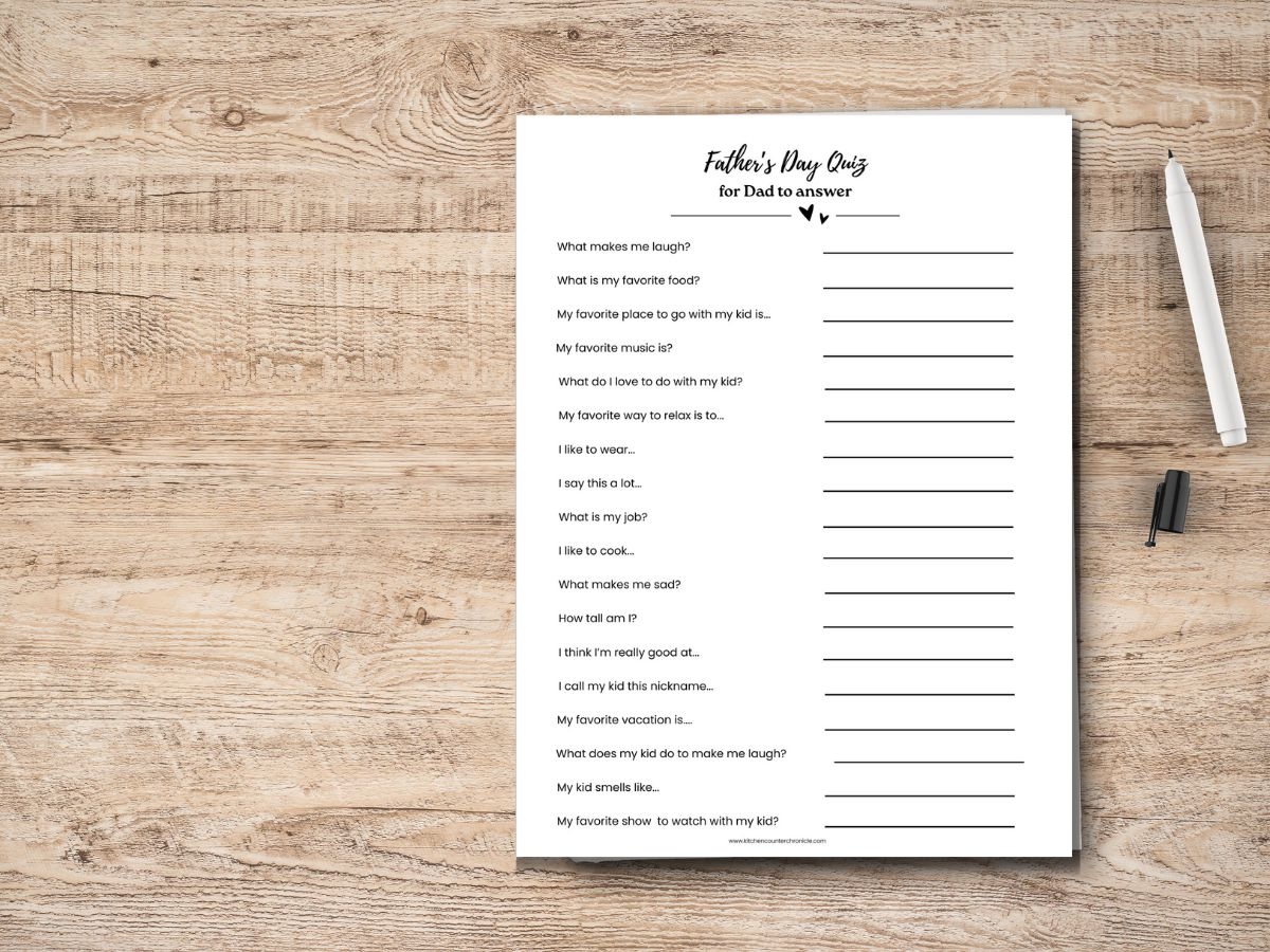 Kids Answers About Dad Quiz Printable