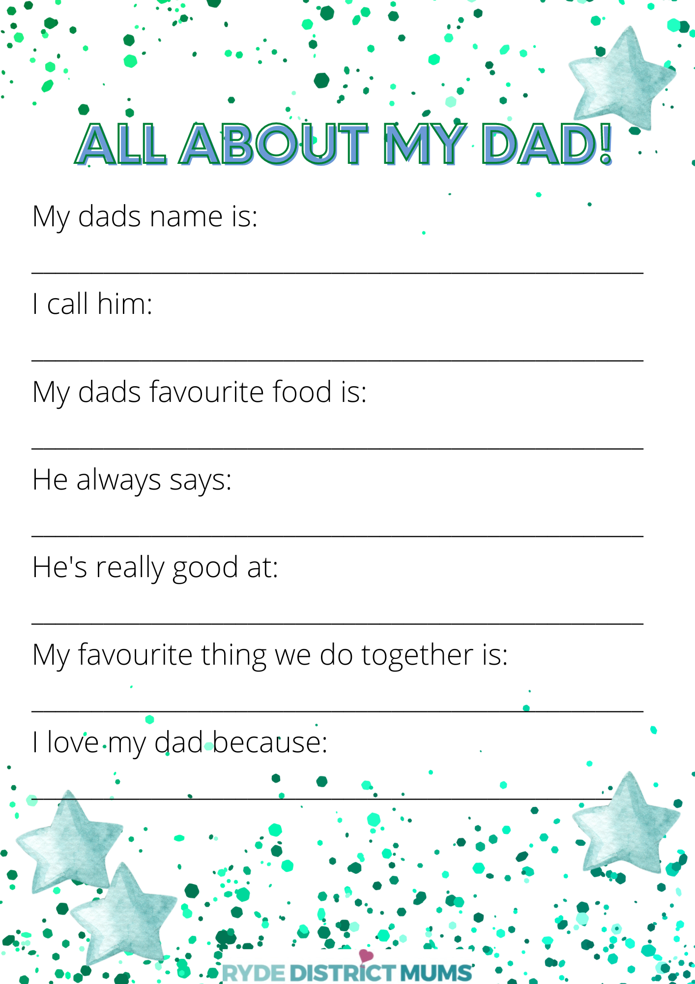 Fathers Day Questionnaire Printable For Dad And Grandad Worksheets Library