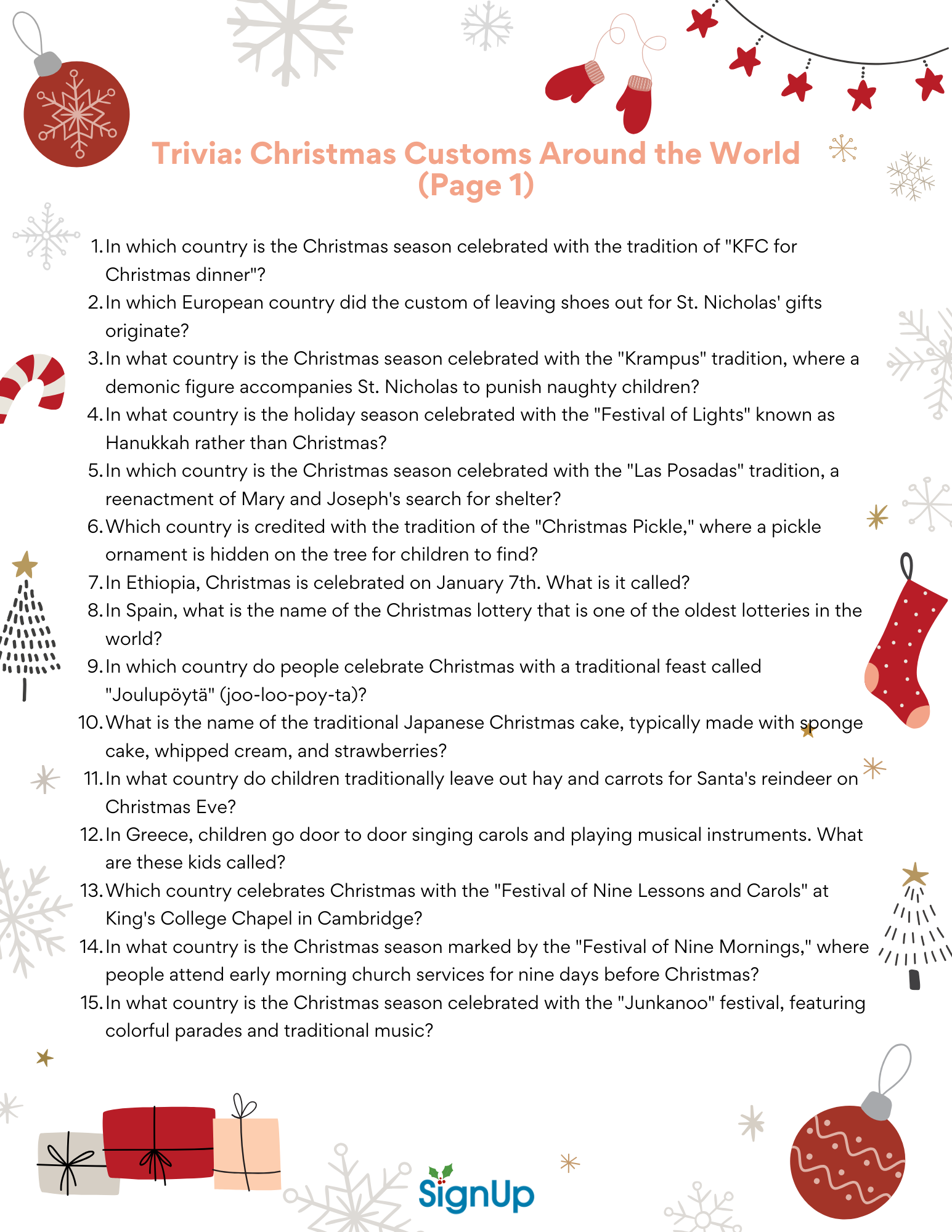 Printable Christmas Trivia Answer Sheet