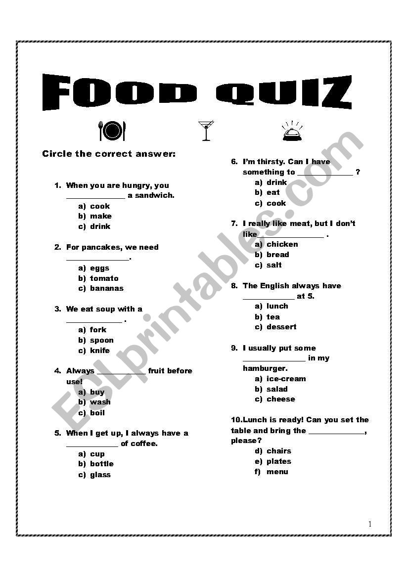 Printable Food Trivia Questions
