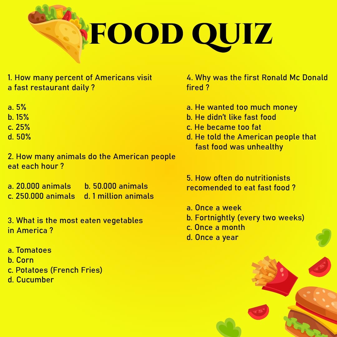 Printable Fun Food Quiz with Answers for Adults