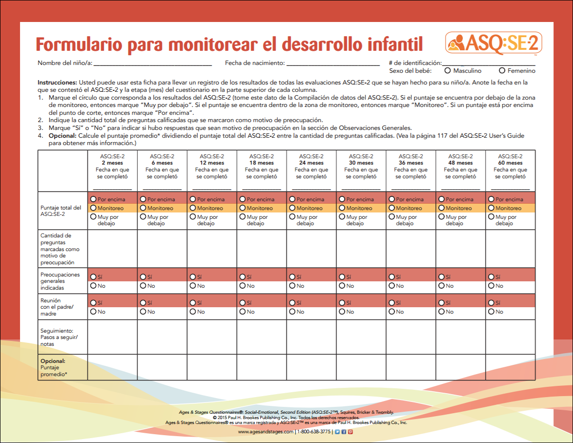 Formulario ASQ SE 2 Para Monitorear El Desarrollo Infantil Ages And Stages
