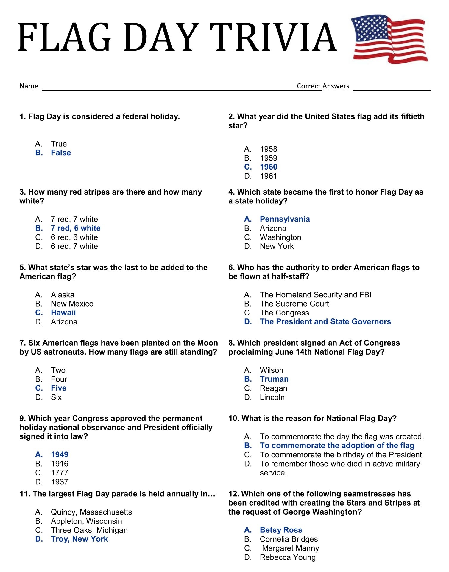Fourth Of July Trivia 10 Free PDF Printables Printablee Worksheets Library