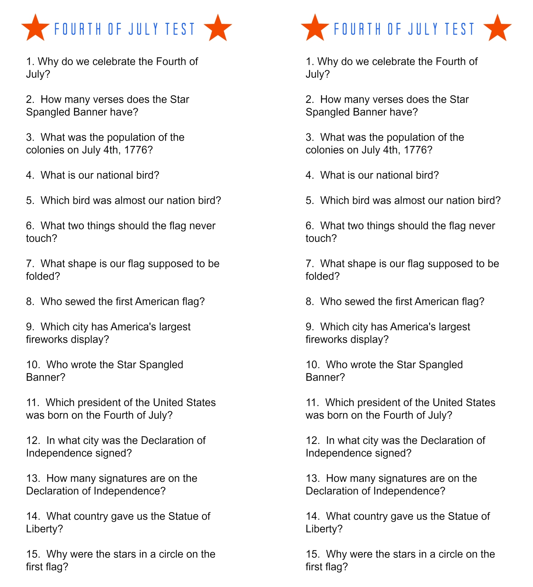 Fourth Of July Trivia 10 Free PDF Printables Printablee