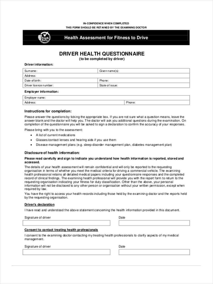 FREE 12 Health Questionnaire Form Samples PDF MS Word Google Docs