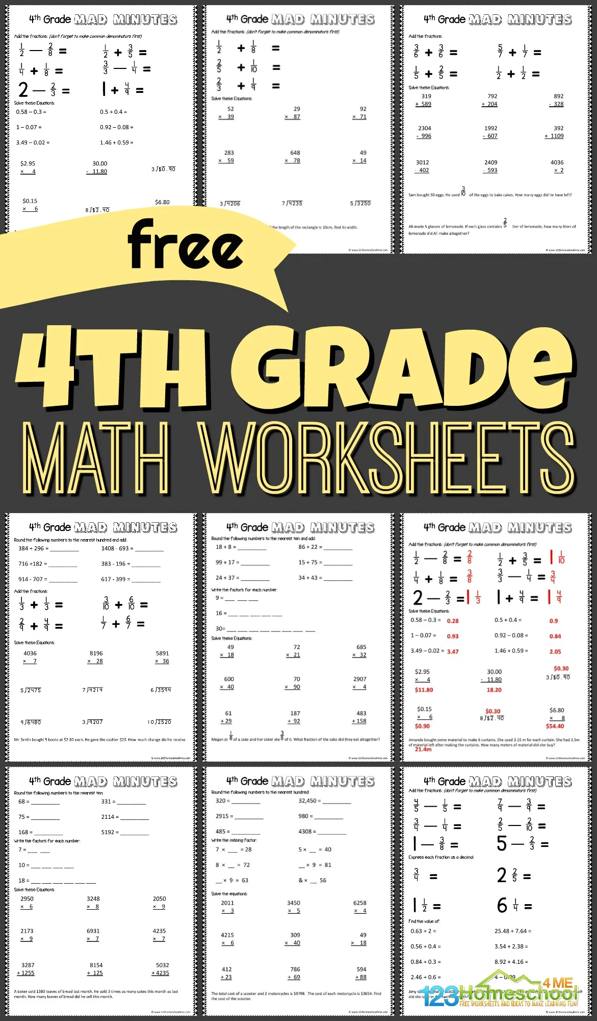 FREE 4th Grade Math Worksheets 123 Homeschool 4 Me