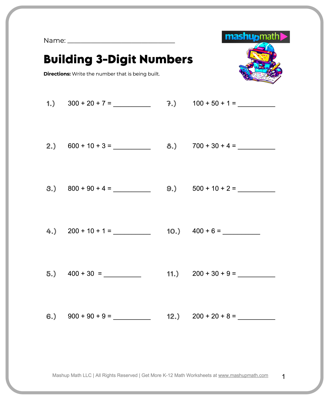 Free 4th Grade Math Worksheets Printable Mashup Math