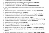 FREE 50 Animal Trivia Questions And Answers Printable Worksheets Library