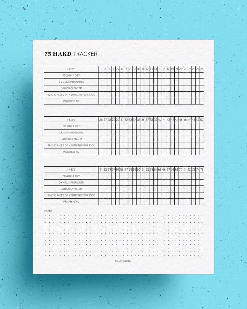 Free 75 Hard Tracker Printable With Two Versions For 2025