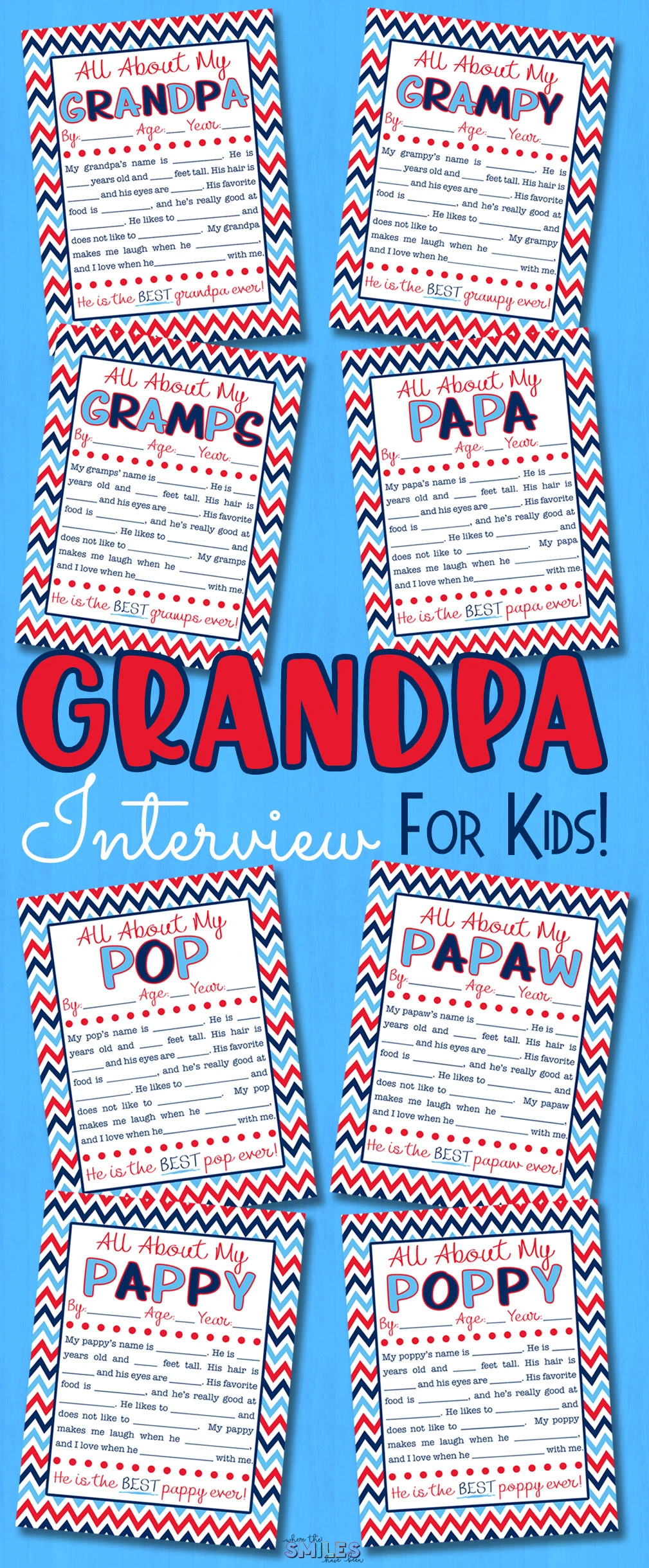 FREE All About My Grandpa Printable Interview EIGHT Versions 
