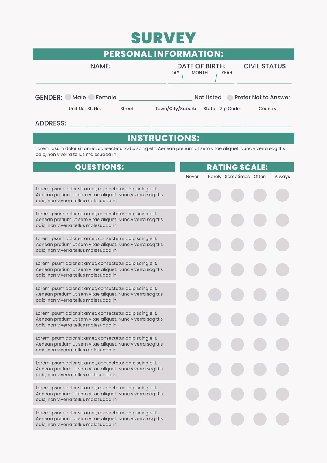 Free Printable Question Forms