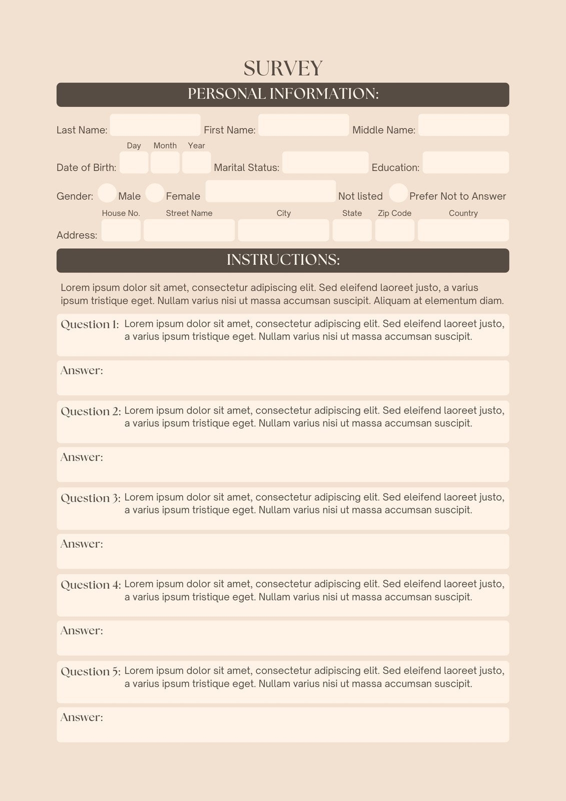 Free And Customizable Questionnaire Templates Worksheets Library
