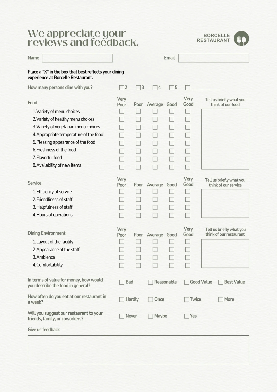 Printable Survey Templates