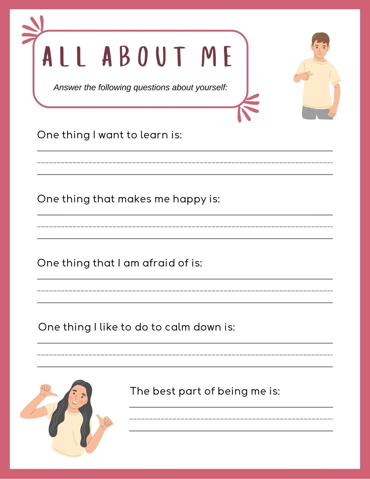 Questions About Me Printable