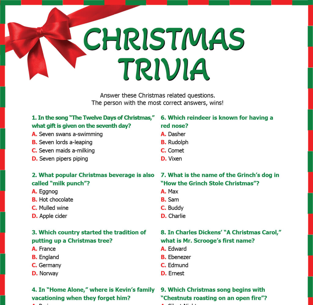 Free Christmas Trivia Questions Answers Printable Stylish Celebrations