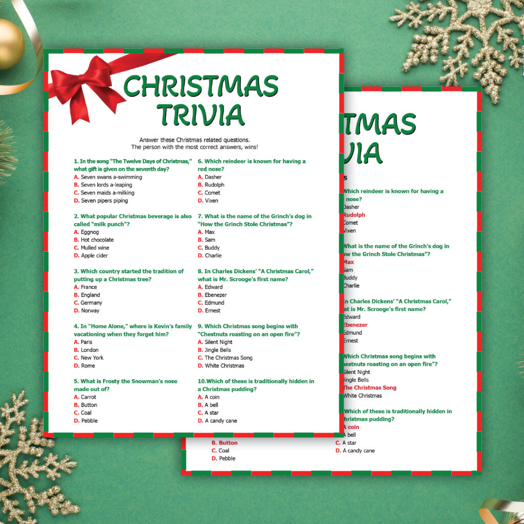 Free Christmas Trivia Questions Answers Printable Stylish Celebrations