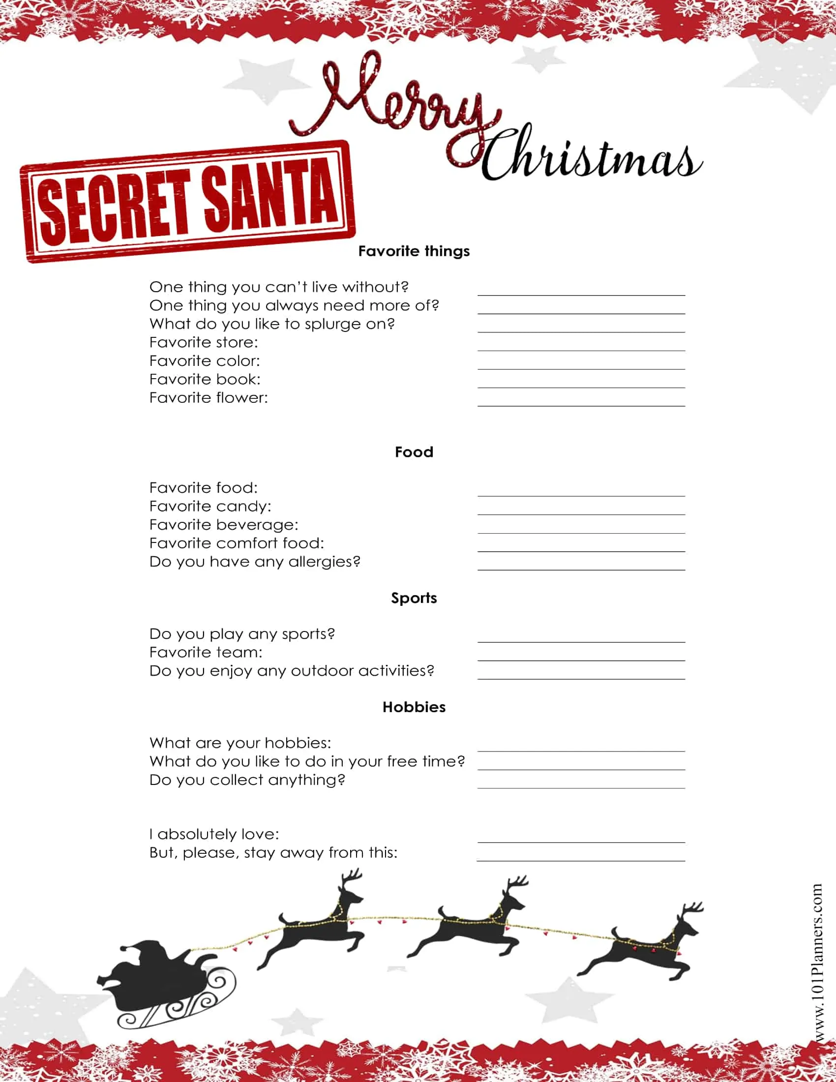 Free Editable Secret Santa Form Template