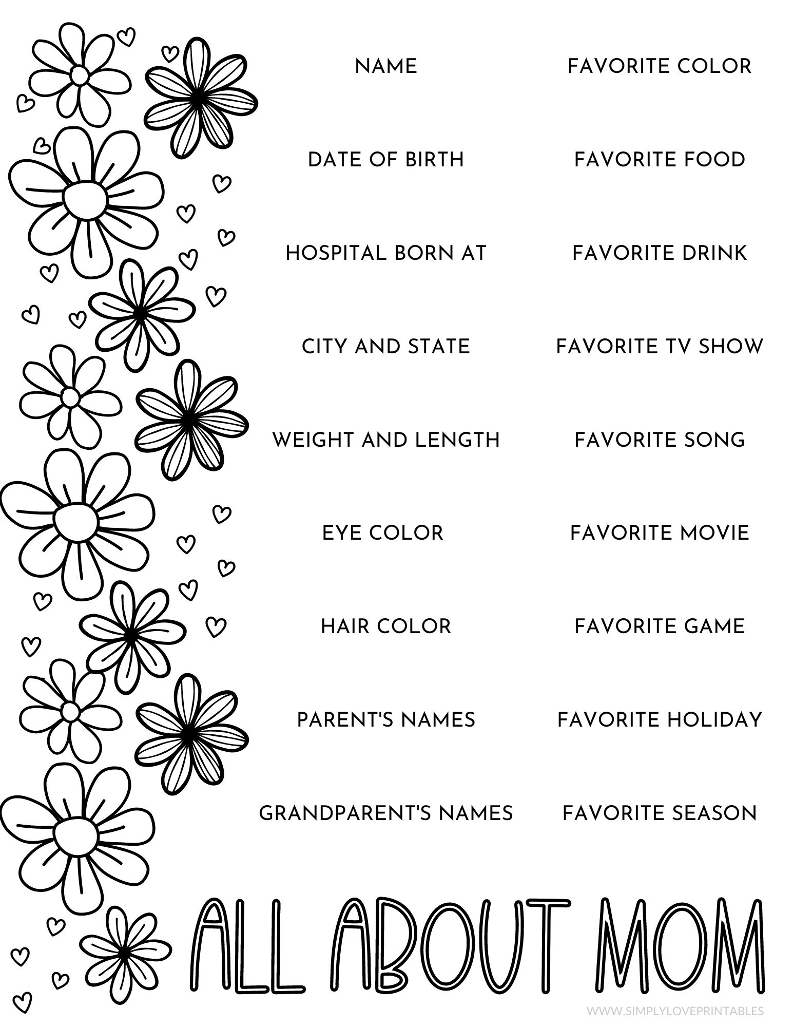 Free Happy Mother s Day Questionnaire Simply Love Printables