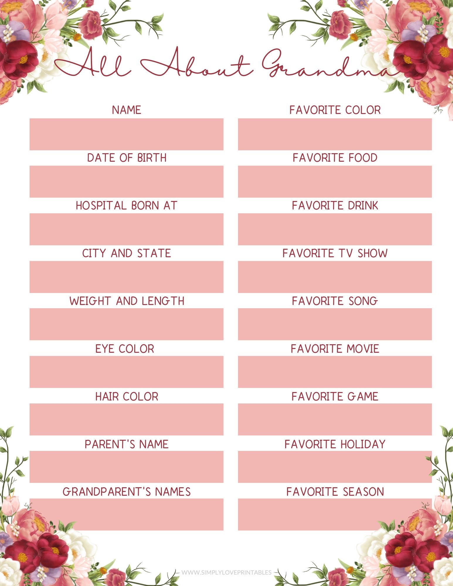 Free Happy Mother s Day Questionnaire Simply Love Printables