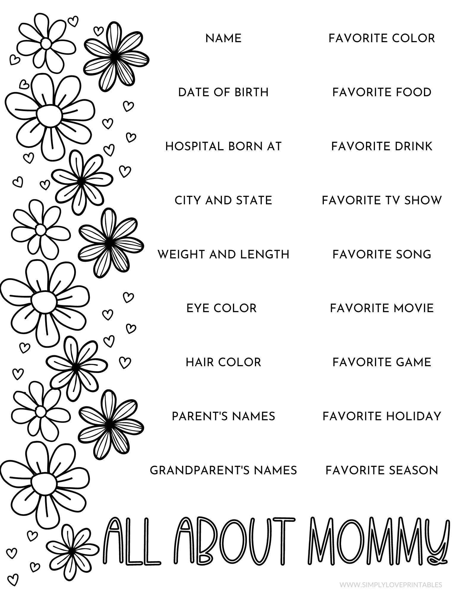 Free Happy Mother s Day Questionnaire Simply Love Printables