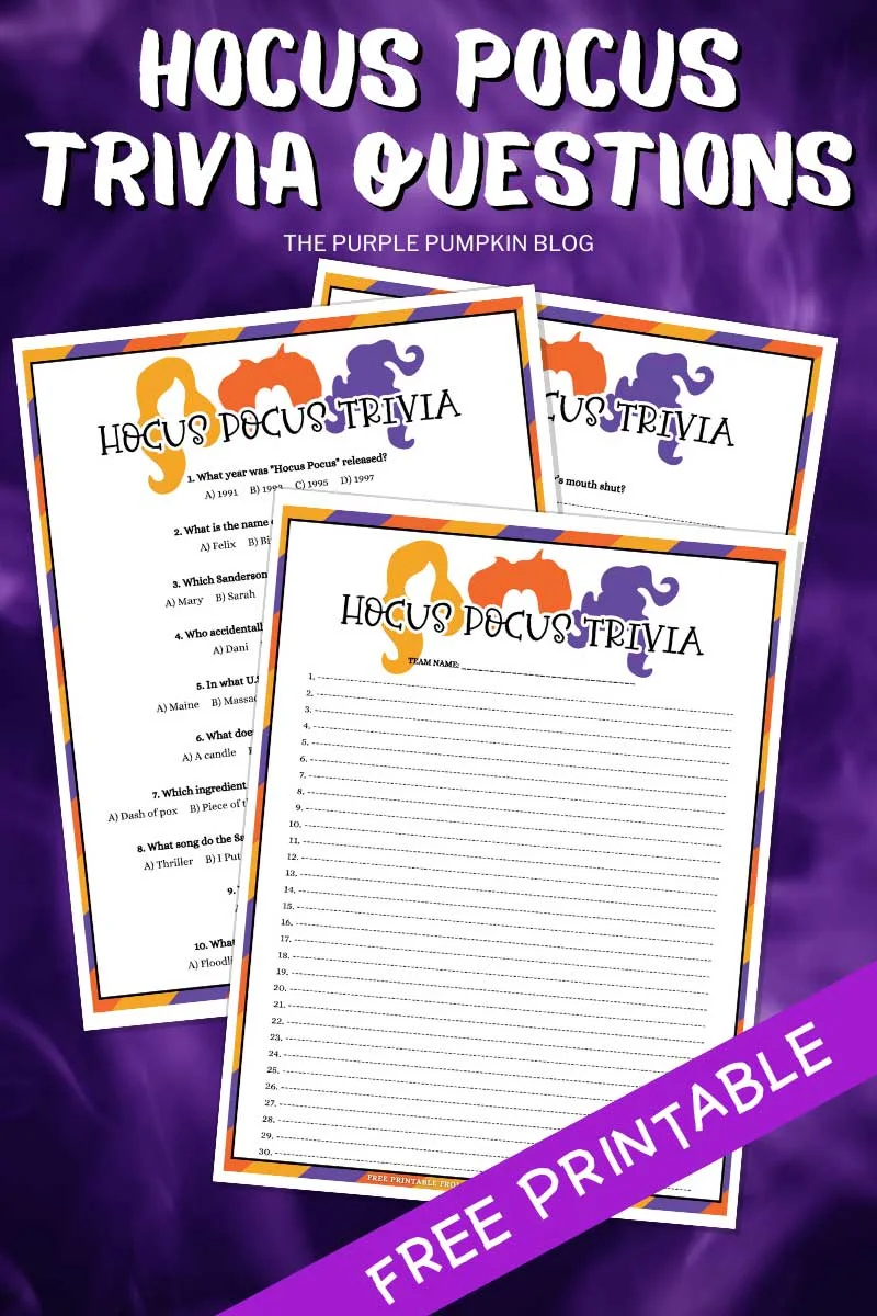 Free Hocus Pocus Trivia Questions And Answers Printable