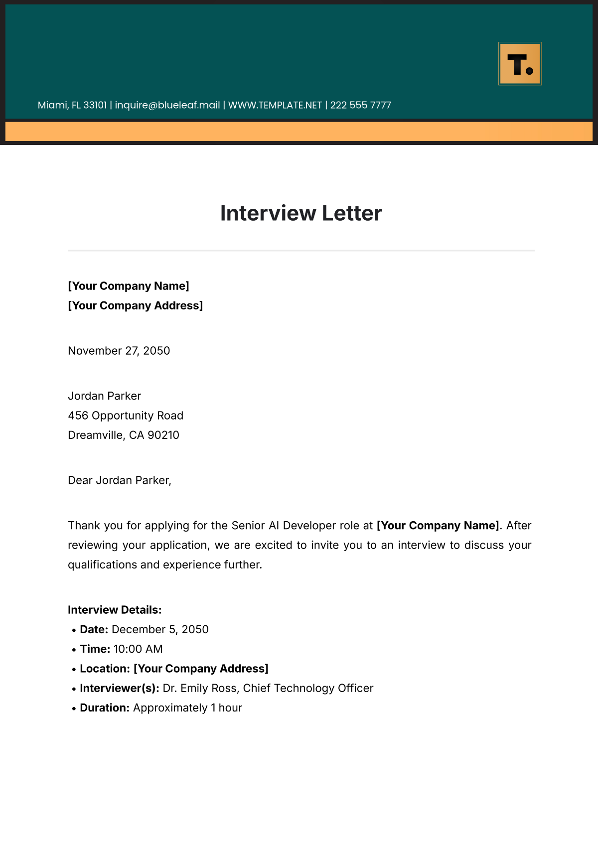 Free Interview Letter Templates Editable And Printable