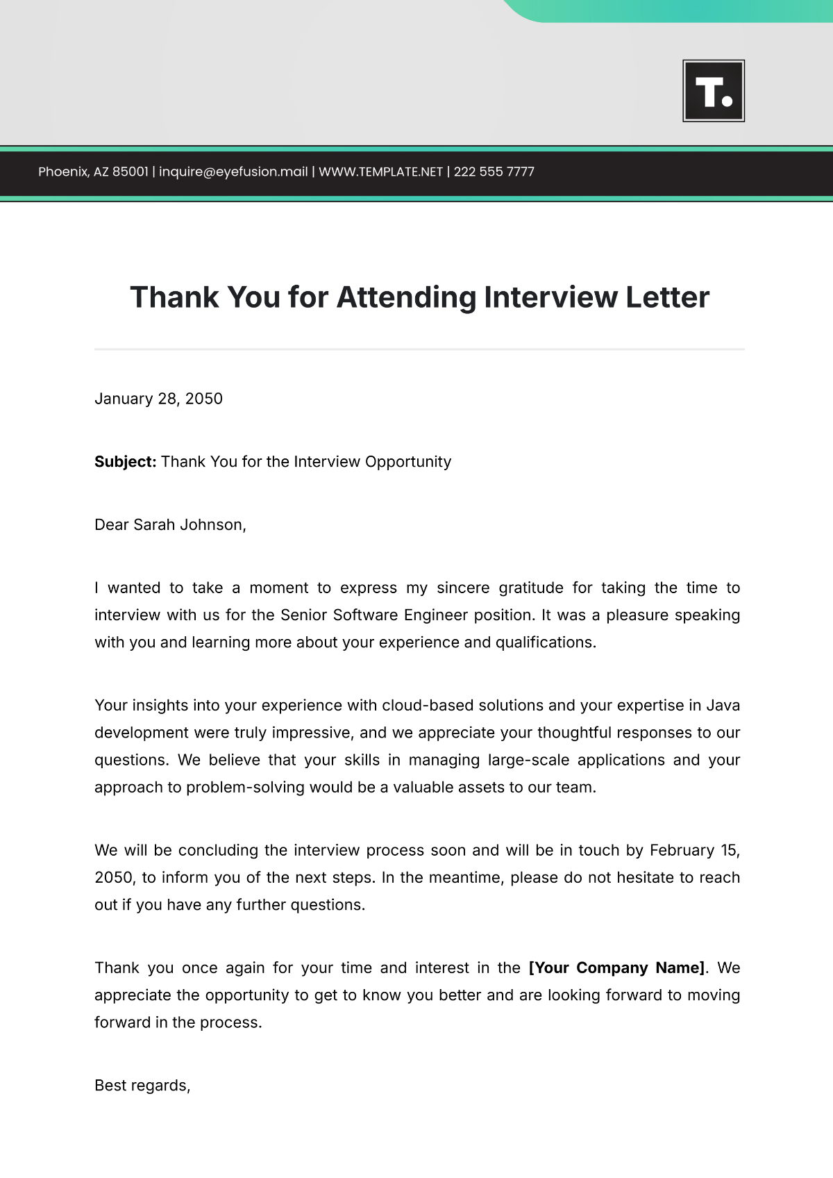 Free Interview Letter Templates Editable And Printable