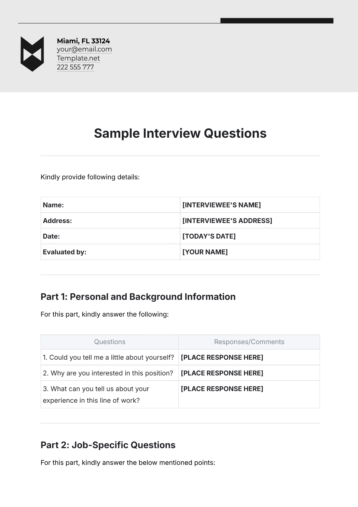 Printable Questions to Ask Interviewee